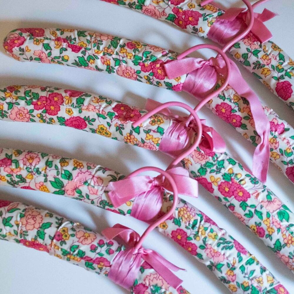 Cloth Covered Floral Hangers | Vintage Set of 5